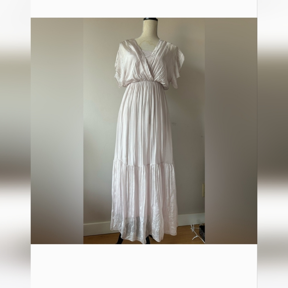 NWT Silk blend prairie maxi dress in soft Blush pink
